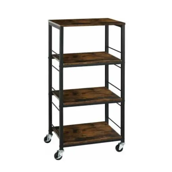 Rustic Brown 4-Tier Utility Cart Rolling Kitchen Storage Cart Wood Top {1}
