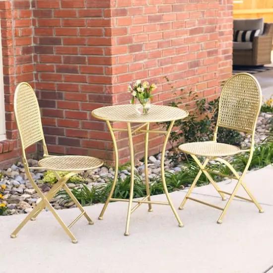 Hello Honey&reg; Metal Cane Outdoor Bistro Patio Set Gold {3}