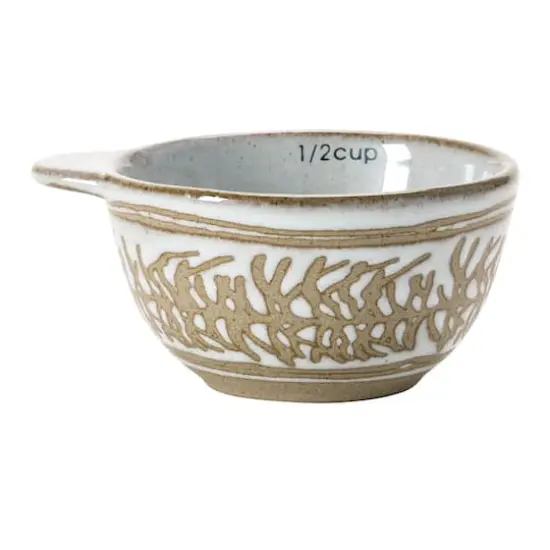 Hello Honey&reg; White & Tan Stoneware Measuring Cups with Wax Relief Pattern, 4ct. {4}