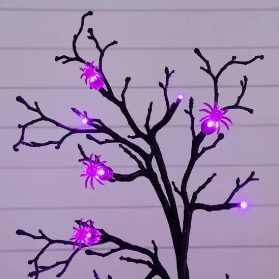 4ft. Pre-Lit Artificial Halloween Spider Twig Tree with 48 Purple LED Lights {8}