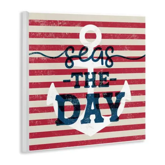 Stupell Industries Seas The Day Americana Anchor & Flag Phrase Wall Plaque Art {4}