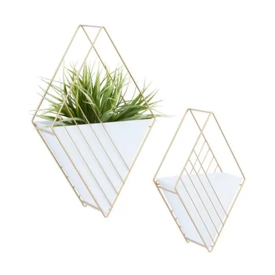 CosmoLiving by Cosmopolitan Set of 2 White Iron Contemporary Planter, 17" x 10" x 5" {1}