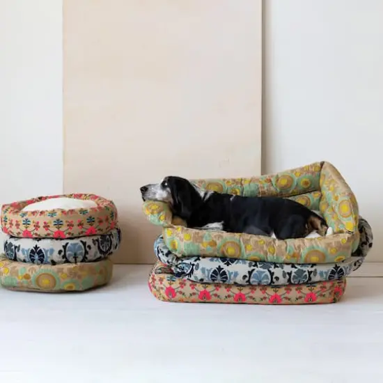 Hello Honey&reg; 24" Taupe, Green & Mint Round Floral Cotton & Sherpa Pet Bed {4}