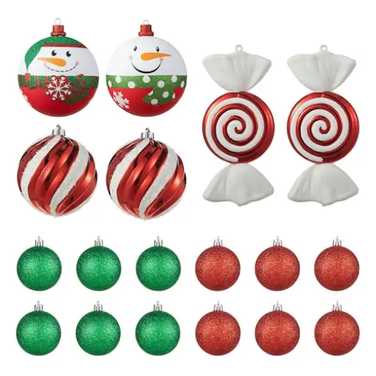 Glitzhome&reg; 18 Pack Whimsical Red & Green Deluxe Large Ornaments {1}