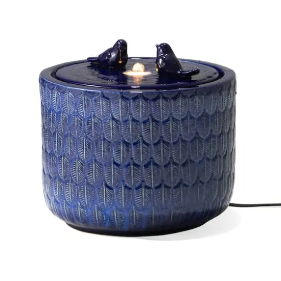 Glitzhome&reg; 15" LED Bird Cylindrical Ceramic Fountain Cobalt Blue {1}