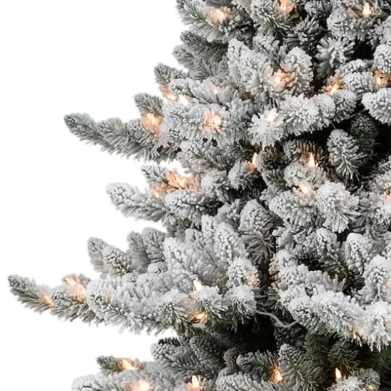 9ft. Pre-Lit Slim Flocked Royal Majestic Artificial Spruce Christmas Tree, Clear Lights {5}