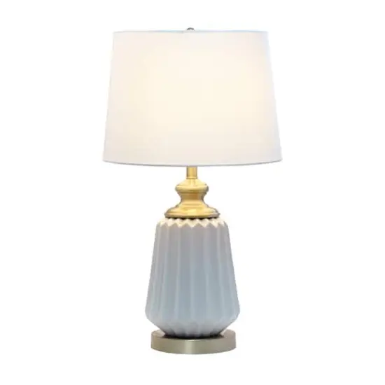 Lalia Home 25" Gray Fluted Ceramic and Metal Table Lamp with White Shade {3}