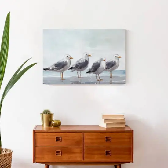 Seagulls In A Line 24" x 16" Canvas Wall Art {5}