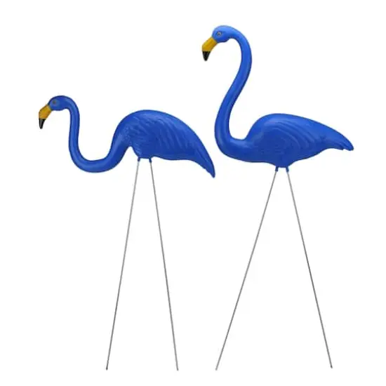 33" Blue Tropical Flamingo Outdoor Lawn Stakes Set {1}