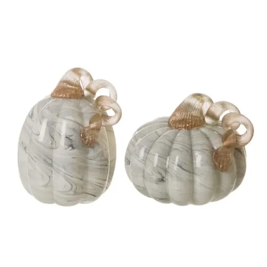 Glitzhome&reg; Gray Marble Glass Pumpkin Set {1}