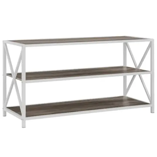 Walker Edison Gray Wash X-Frame Industrial Wood Bookshelf {5}
