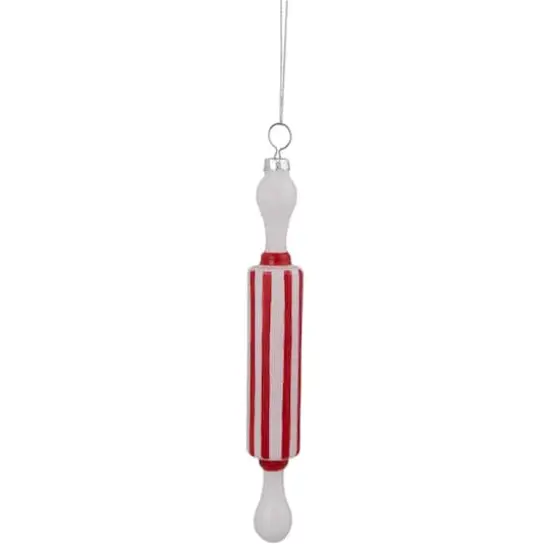 Red Striped Rolling Pin Glass Christmas Ornament {1}