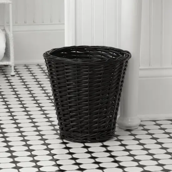 Household Essentials 7" Woven Wicker Waste Basket Black {4}