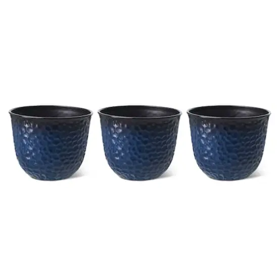 Glitzhome® 11.75" Honeycomb Textured Cobalt Blue Faux Ceramic Plastic Planters, 3ct. {1}