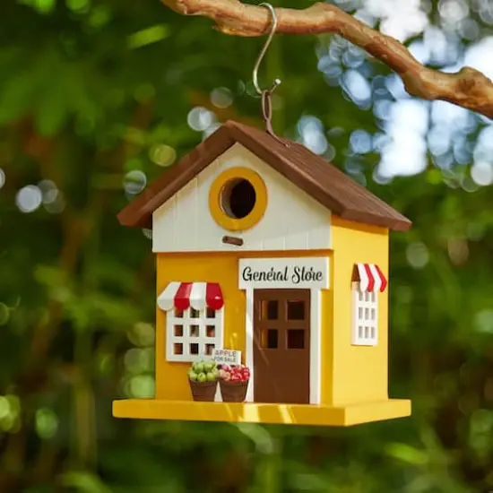 Glitzhome&reg; 9.5" Modern Yellow Wood General Store Birdhouse {3}