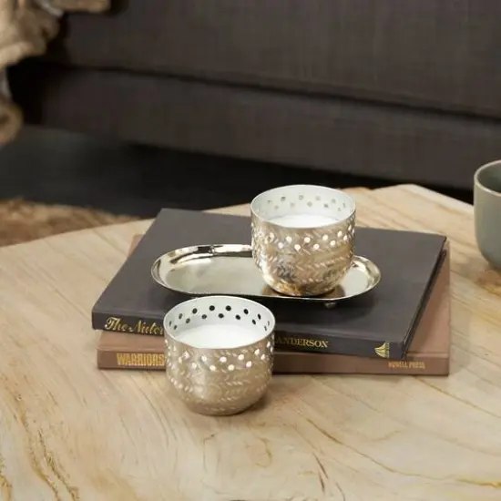 7oz. White Sage Scented Candles in Cut Out Silver Bowls and Tray {8}