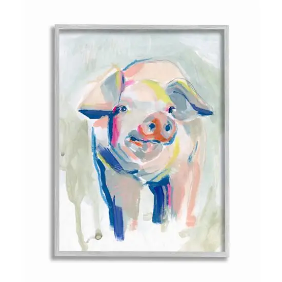 Stupell Industries Colorful Pig Farm Animal Painting Gray Framed Wall Art {1}