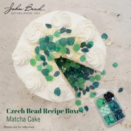 John Bead Czech Glass Recipe Box Beading Kit Matcha Cake {4}