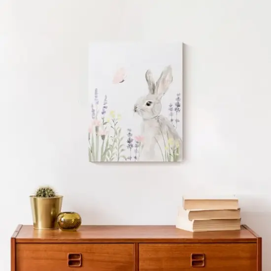 11" x 14" Floral Pasture Bunny Canvas Wall Art {3}