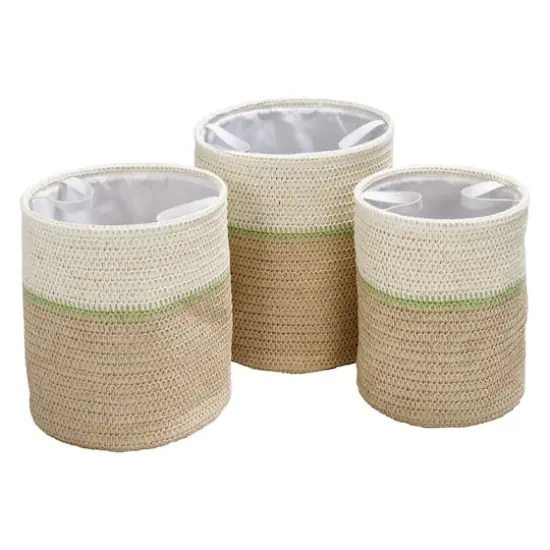 Honey Can Do Green & Beige Small Nesting Paper Straw Baskets with Handles Set {1}