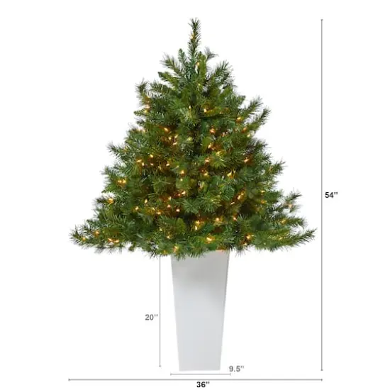 4.5ft. Pre-Lit Wyoming Mixed Pine Artificial Christmas Tree in White Tower Planter, Clear Lights {3}