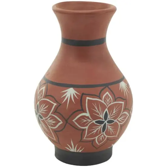 Orange Ceramic Floral Vase Set with 3 Different Patterns & Shapes {6}