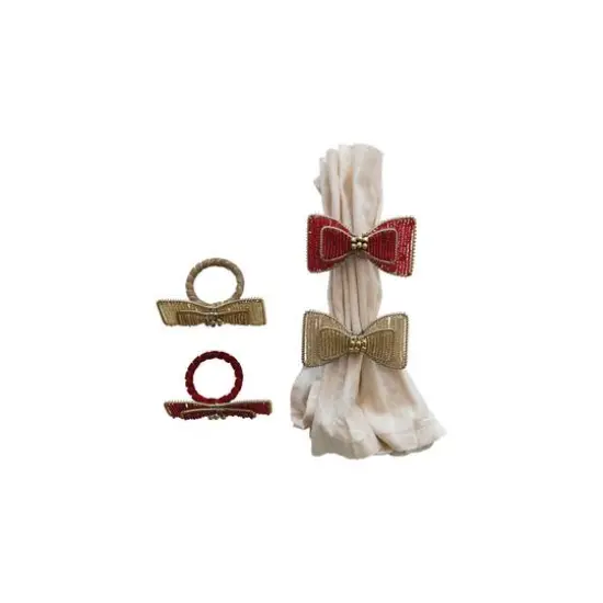 Hello Honey&reg; Glass Beaded Metal Bow Napkin Ring Set {5}