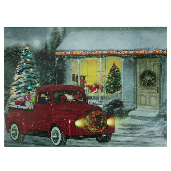 LED Fiber Optic Retro Red Truck Christmas Wall Art {7}