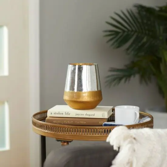 7" Gold & Silver Glass Modern Candlestick Holder {9}