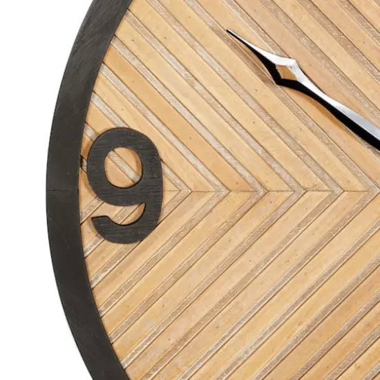 25" Brown Wood Industrial Wall Clock {4}