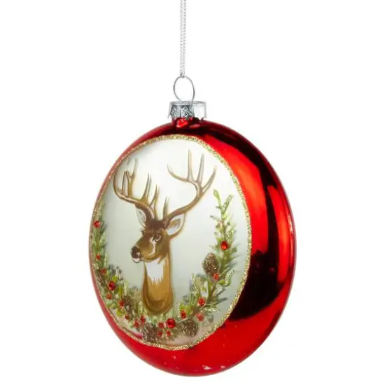 Glittered Reindeer Glass Christmas Disc Ornament {6}