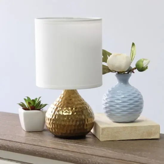 Simple Designs Hammered Gold Table Lamp White {3}