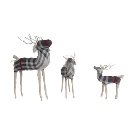 Hello Honey&reg; 17" Cream, Gray & Red Color Cotton Knit & Wire Reindeer with Plaid Pattern {4}