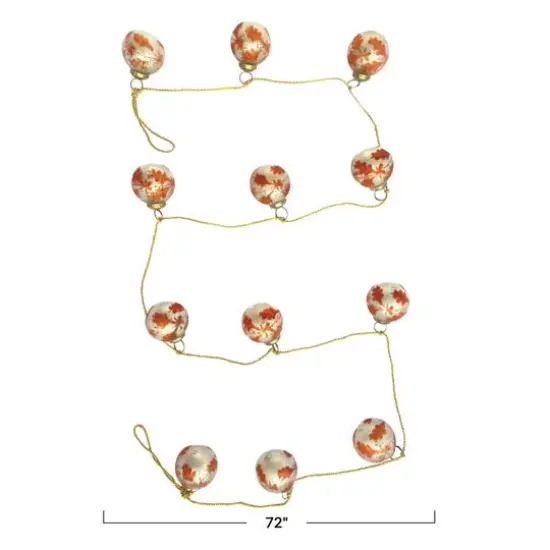 Hello Honey&reg; 6ft. Silver & Coral Etched Mercury Glass Ball Ornament Garland with Gold Cord {6}