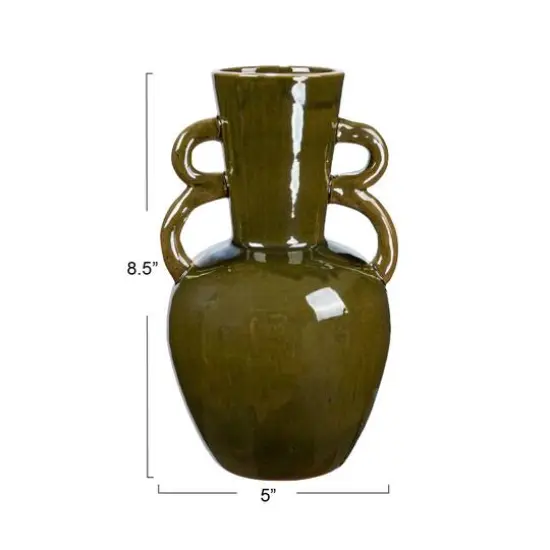 Hello Honey® 8.5" Olive Green Reactive Glaze Stoneware Vase with Handles {6}