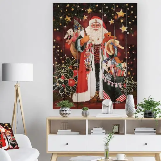 Designart Happy Santa Claus Christmas Print on Natural Pine Wood {5}