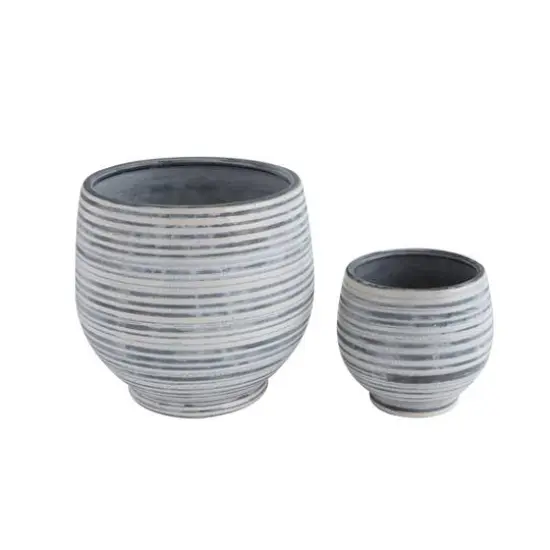 Hello Honey&reg; Gray & White Striped Stoneware Planter {4}