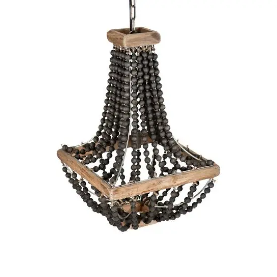 Wood & Metal Framed Chandelier with Wood Bead Draping Black/Light Brown {3}