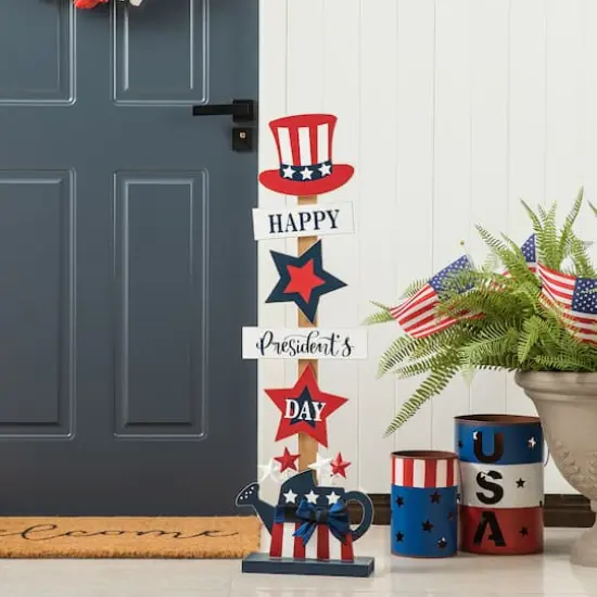 Glitzhome&reg; 35.7" Patriotic Americana Wooden Top Hat Porch Sign {4}