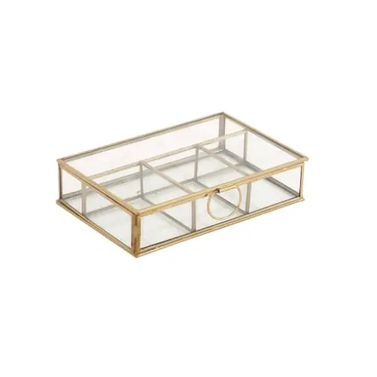 Rectangular Metal & Glass Jewelry Box Gold {3}