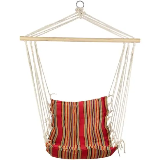 34" x 21" Red & Yellow Striped Hammock Chair with Padding & Wooden Bar {4}