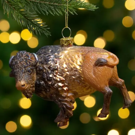 4.25" Brown & Black Glass Bison Ornament {5}