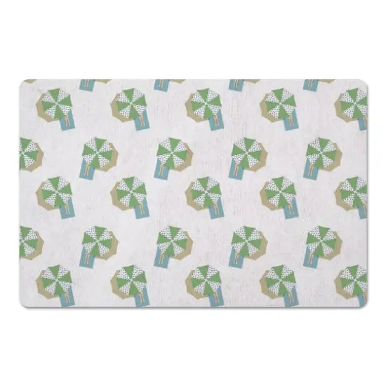 Umbrella Pattern Floor Mat White and Green {1}