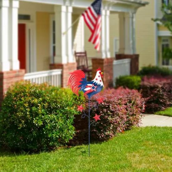 Glitzhome&reg; 35.7" Patriotic Rooster Yard Stake {4}