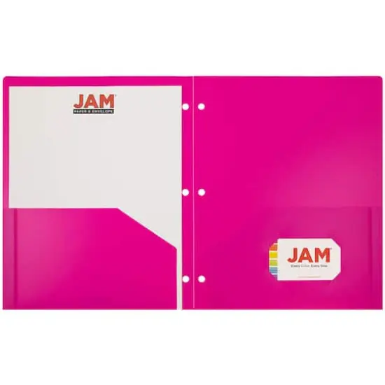 JAM Paper 3-Hole Heavy Duty Plastic Pocket Folder, 6ct. Fuchsia {5}
