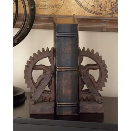7" Brown Industrial Gear Bookends {3}