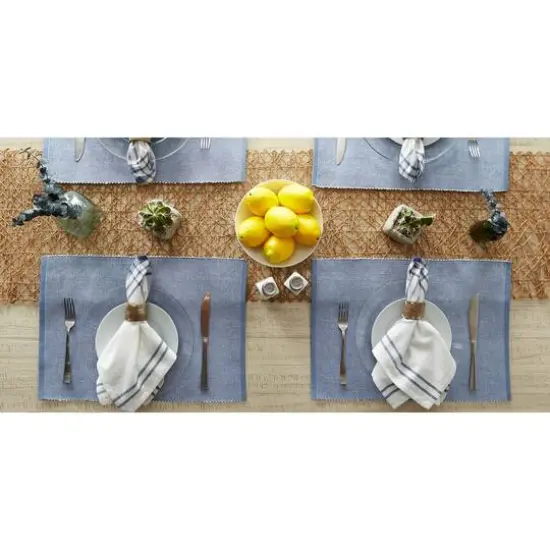 DII&reg; 2-Tone Ribbed Placemats, 6ct. Stonewash blue and white {11}