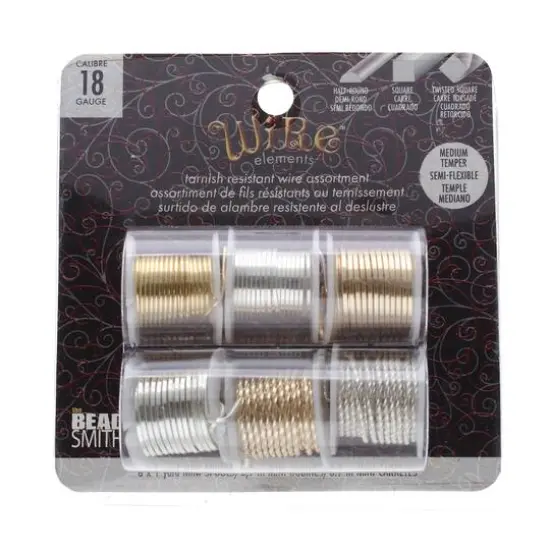 The Beadsmith&reg; Wire Elements&trade; 18 Gauge Tarnish Resistant Medium Temper Assorted Shapes Wire, 6ct. {1}