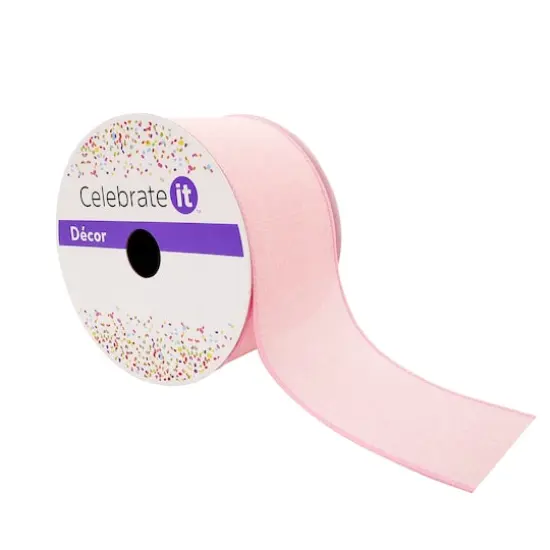 2.5" x 25ft. Faux Linen Wired Ribbon by Celebrate It&trade; D&eacute;cor Light Pink {1}