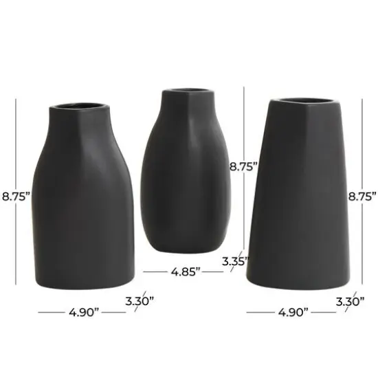 9" Black Ceramic Minimalistic Vase Set {7}